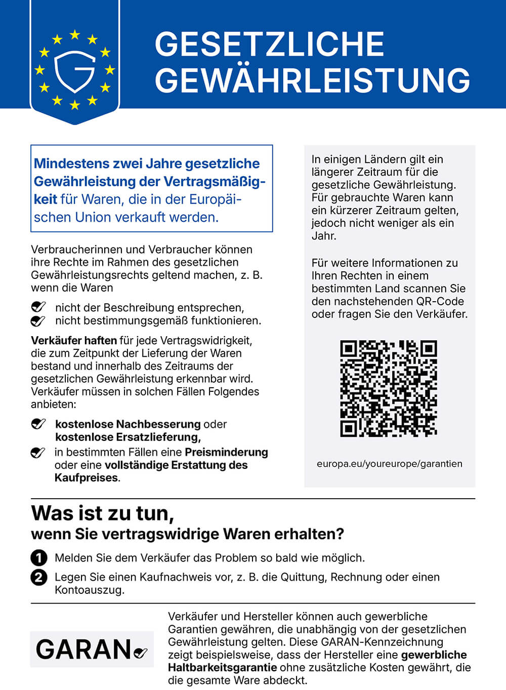 Informationen zur gesetzlichen Gewährleistung
