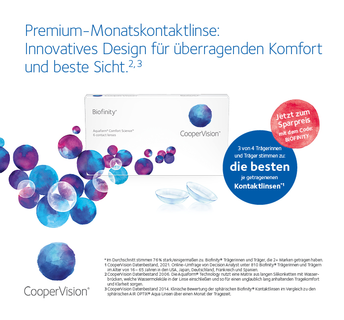 Biofinity® - Profitieren Sie von einem innovativem Design für überragenden Komfort und beste Sicht.¹, ² Jetzt zum Sparpreis! 