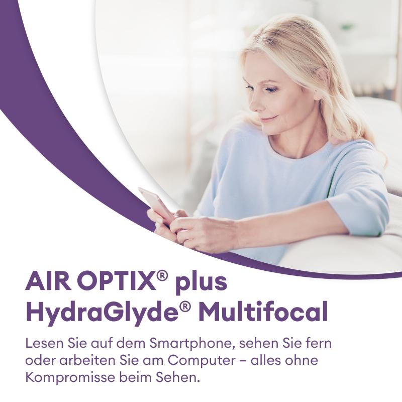 AIR OPTIX plus HydraGlyde Multifocal | 6er Box | Addition LO(MAX ADD+1,25)