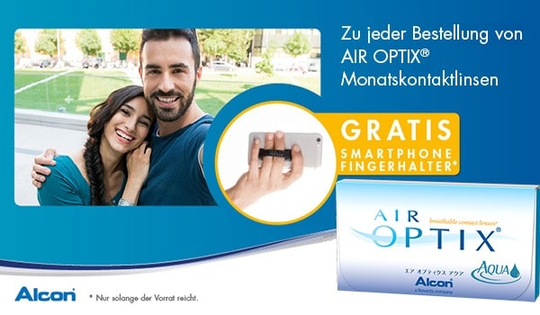 Air Optix Aqua mit praktischem Smartphone Fingerhalter gratis.