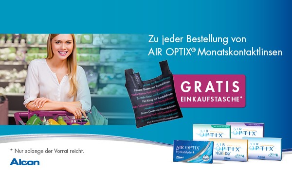 Gratis Einkaufstasche zu Air Optix Monatskontaktlinsen im Linsenplatz.de-Onlineshop.