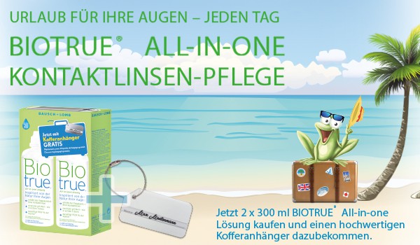 Biotrue All-in-One Pflegemittel jetzt mit gratis Kofferanhänger!