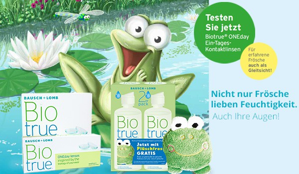 Biotrue: Nicht nur Frösche lieben Feuchtigkeit, auch Ihre Augen! Jetzt im Linsenplatz.de Onlineshop!